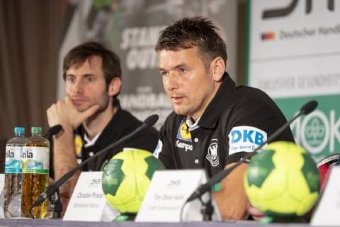 Uwe Gensheimer and national coach Christian Prokop during the press conference DHB press conference before the start of the World Championship Handball 03 01 19 Hamburg Hamburg Germany Steigenberger Hotel Treudelberg Copyright: xAgentur54Gradx xFelixxKoenigx