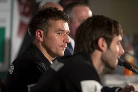 Uwe Gensheimer and national coach Christian Prokop during the press conference DHB press conference before the start of the World Championship Handball 03 01 19 Hamburg Hamburg Germany Steigenberger Hotel Treudelberg Copyright: xAgentur54Gradx xFelixxKoenigx