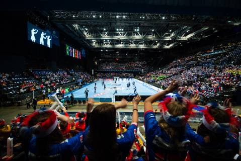 190103 General view of Oslo Spektrum with cheering people on the stands ahead of the Gjensidige Cup match between Norway and Iceland on January 3 2019 in Oslo Photo Vegard Wivestad Grott BILDBYRAN kod VG 170266, detectedSourceLanguage  Copyright: VEGARDxWIVESTADxGRoTT BB190103BB427