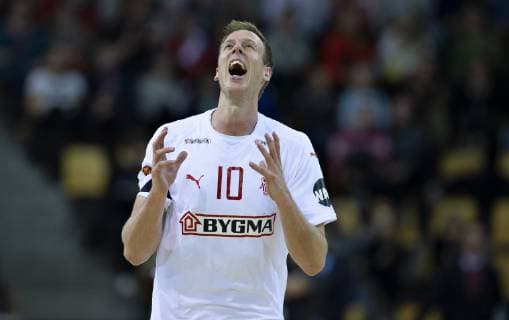 Denmarks Nikolaj Markussen rejoices over scoring in the Bygma Cup mens handball match between Denmark and Hungary in Ceres Arena in Aarhus Thursday 3 January 2019 Aarhus Jutland Denmark, detectedSourceLanguage  Copyright: HenningxBagger HenningxBaggerx COP102 spdk20190103-205414-L