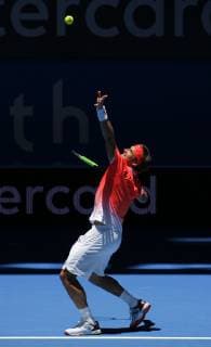 4th January 2019, RAC Arena, Perth, Australia; Hopman Cup Tennis, sponsored by Mastercard; David Ferrer of Team Spain serves to Lucas Pouille of Team France  ActionPlus12092792 DavidxWoodley