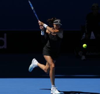 4th January 2019, RAC Arena, Perth, Australia; Hopman Cup Tennis, sponsored by Mastercard; Garbine Muguruza of Team Spain plays a backhand shot against Alize Cornet of Team France  ActionPlus12092805 DavidxWoodley