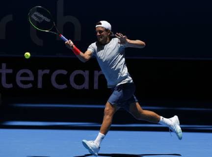 4th January 2019, RAC Arena, Perth, Australia; Hopman Cup Tennis, sponsored by Mastercard; Lucas Pouille of Team France plays a forehand shot against David Ferrer of Team Spain  ActionPlus12092807 DavidxWoodley