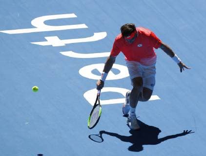 4th January 2019, RAC Arena, Perth, Australia; Hopman Cup Tennis, sponsored by Mastercard; David Ferrer of Team Spain plays a backhand shot aginst Lucas Pouille of Team France  ActionPlus12092817 DavidxWoodley