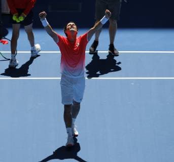 4th January 2019, RAC Arena, Perth, Australia; Hopman Cup Tennis, sponsored by Mastercard; David Ferrer of Team Spain celebrates after defeating Lucas Pouille of Team France 2 sets to 1  ActionPlus12092822 DavidxWoodley