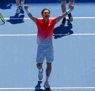 4th January 2019, RAC Arena, Perth, Australia; Hopman Cup Tennis, sponsored by Mastercard; David Ferrer of Team Spain celebrates after defeating Lucas Pouille of Team France 2 sets to 1  ActionPlus12092823 DavidxWoodley