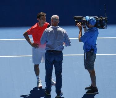 4th January 2019, RAC Arena, Perth, Australia; Hopman Cup Tennis, sponsored by Mastercard; David Ferrer of Team Spain is interviewed after his game against Lucas Pouille of Team France which he won 2 sets to 1  ActionPlus12092825 DavidxWoodley