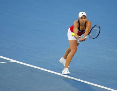 4th January 2019, RAC Arena, Perth, Australia; Hopman Cup Tennis, sponsored by Mastercard; Ashleigh Barty of Team Australia plays a plays a backhand shot from the baseline during her match against Angelique Kerber of Team Germany  ActionPlus12092887 DavidxWoodley