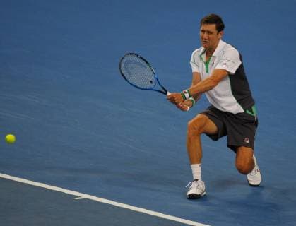 4th January 2019, RAC Arena, Perth, Australia; Hopman Cup Tennis, sponsored by Mastercard; Matt Ebden of Team Australia plays a backhand shot against Alexander Zverev of Team Germany  ActionPlus12092896 DavidxWoodley