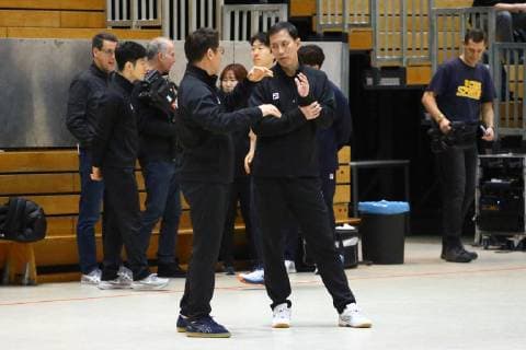 Handball Men Season 2018 19 World Championship 2019 in Germany and Denmark public training Korea Head Coach Cho Young Shin South Korea Co Coach Sin Myung Chol North Korea re 04 01 19 Copyright: xMichaelxHundtx xMatthiasxKochx