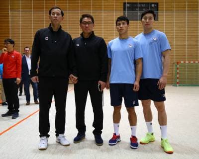 Handball Men Season 2018 19 World Championship 2019 in Germany and Denmark Public Training Korea Head Coach Cho Young Shin South Korea Co Trainer Sin Myung Chol North Korea re Ri Song Jin North Korea Team Captain Jung Su Young South Korea 04 01 19 Copyright: xMichaelxHundtx xMatthiasxKochx