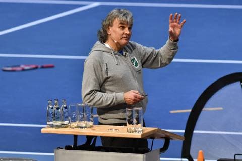 GER International DTB Tennis Congress 2019 04 01 2018 Estrel Congress Center Berlin GER International DTB Tennis Congress 2019 pictured Andreas Poppe talks about tennis at school nph Mauelshagen nph00321