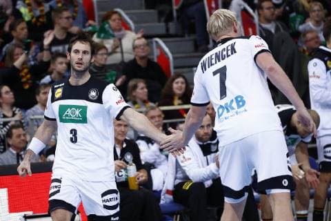04 01 2019 TUI Arena Hannover international Germany GER v Czech Republic CZE in picture Uwe Gensheimer 3 GER cheers after his goal together with Patrick Wiencek 7 GER Germany GER v Czech Republic CZE