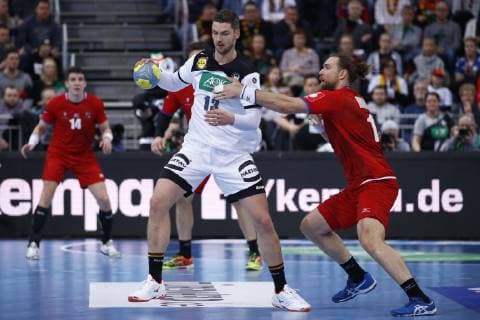 04 01 2019 TUI Arena Hannover international Germany GER v Czech Republic CZE in picture Hendrik Pekeler 13 GER in duel with Pavel Horak 13 CZE Germany GER v Czech Republic CZE
