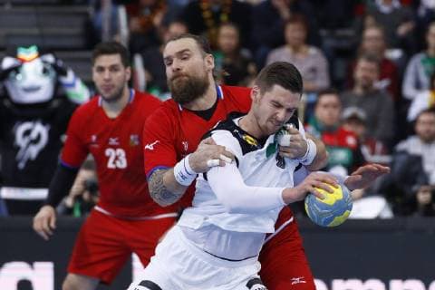 04 01 2019 TUI Arena Hannover international Germany GER v Czech Republic CZE in picture Hendrik Pekeler 13 GER in duel with Pavel Horak 13 CZE Germany GER v Czech Republic CZE