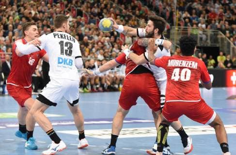 04 01 2019 xkhx Hannover Tui Arena German Handball Federation DHB Handball International Germany GER v Czech Czech Republic Goalkeeper Andreas Wolff GER v Jakub Hrstka Czech