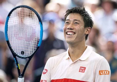 Tennis: Nishikori at Brisbane International Kei Nishikori of Japan reacts after defeating Frenchman Jeremy Chardy in a semifinal match at the Brisbane International tennis tournament in Brisbane, Australia, on Jan. 5, 2019. 