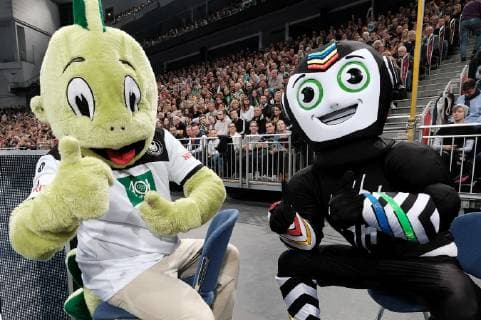 04 01 2019 xkhx Hannover Tui Arena German Handball Federation DHB Handball International Match Germany GER vs. Czech Czech Republic Mascot AOK Jolinchen and Stan Mascot of the Handball World Cup 2019