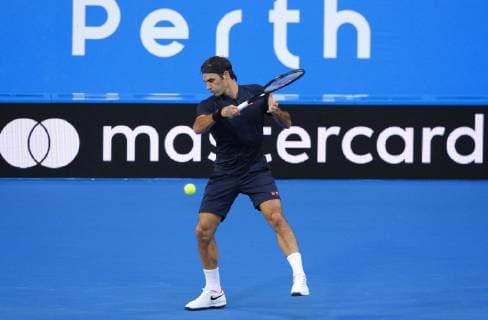 5th January 2019, RAC Arena, Perth, Australia; Hopman Cup Tennis, sponsored by Mastercard; Roger Federer of Team Switzerland plays a forehand shot against Alexander Zverev of Team Germany during the Final  ActionPlus12093027 DavidxWoodley