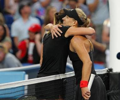 5th January 2019, RAC Arena, Perth, Australia; Hopman Cup Tennis, sponsored by Mastercard; Belinda Bencic of Team Switzerland congratulates Angelique Kerber of Team Germany after she won their match in straight sets during the Final  ActionPlus12093065 DavidxWoodley