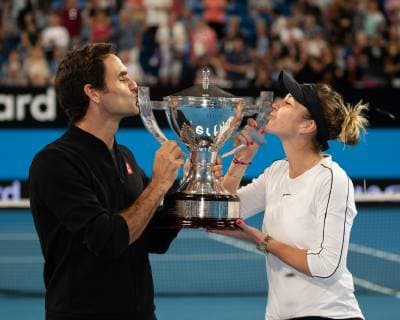 L R Winners Belinda Bencic and Roger Federer Mixed Doubles Presentation Tennis Hopman Cup 2019 ITF RAC Arena Perth Western Australia Australia 5 January 2019 Â Copyright: xJuergenxHasenkopfx