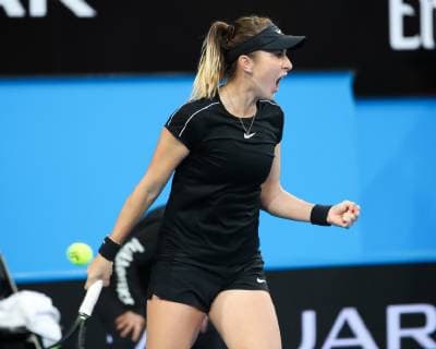 Belinda Bencic makes the fist and cheers cheers joy emotion Copyright: xJuergenxHasenkopfx