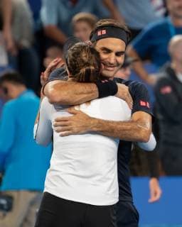 Belinda Bencic Roger Federer hug each other and cheer after their victory Jubel joy emotion mixed doubles finals final Copyright: xJuergenxHasenkopfx
