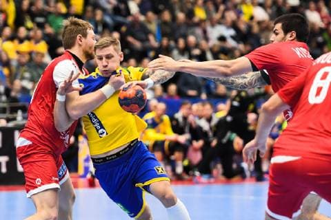 190105 Swedens Linus Arnesson during handball match in handball between Sweden and Russia on January 5, 2019 in Jönköping, detectedSourceLanguage  Copyright: DANIELxSTILLER BB190105DS008