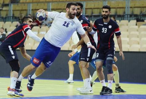 HANDBALL - Continental Cup, BRN vs GRE INNSBRUCK,AUSTRIA,05.JAN.19 - HANDBALL - Continental Cup, Bahrain vs Greece. Image shows Anastasios Papadionysiou (GRE) and Habib Mohamed (BHR). GEPAxpictures xAndreasxPranter