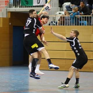 Handball Men Season 2018 19 World Championship 2019 in Germany and Denmark Test match 1 VfL Potsdam Korea Rolando Urios Nr 17 1 VfL Potsdam Park Hwang Soon Nr 23 Korea Philipp Jochimsen Nr 21 1 VfL Potsdam 05 01 19 Copyright: xMichaelxHundtx