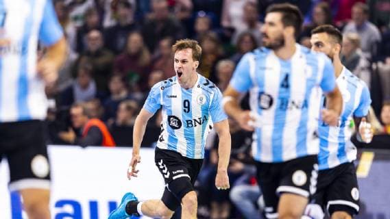 Santiago Baronetto Nr 9 Argentina is happy about a goal Germany vs Argentina Handball Test game 06 01 19 Kiel Schleswig Holstein Germany Sparkassen Arena Copyright: xAgentur54Gradx xFelixxKoenigx