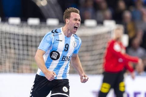 Santiago Baronetto Nr 9 Argentina is happy about a goal Germany vs Argentina Handball Test game 06 01 19 Kiel Schleswig Holstein Germany Sparkassen Arena Copyright: xAgentur54Gradx xFelixxKoenigx