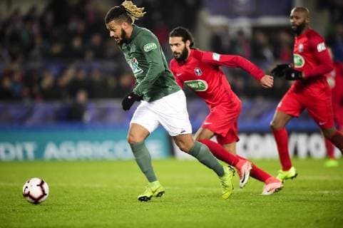DIONY Lois (St Etienne) vs Malih Omar (Ol Stras) FOOTBALL : Olympique de Strasbourg vs St Etienne - 1 32e de finale Coupe de France - 06 01 2019 JBAutissier Panoramic 