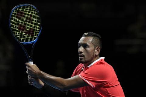 7th January 2019, Qudos Bank Arena, Sydney, Australia; Fast4 Tennis Showdown; Nick Kyrgios of Australia hits a backhand to Rafael Nadal of Spain  ActionPlus12093916 NigelxOwen