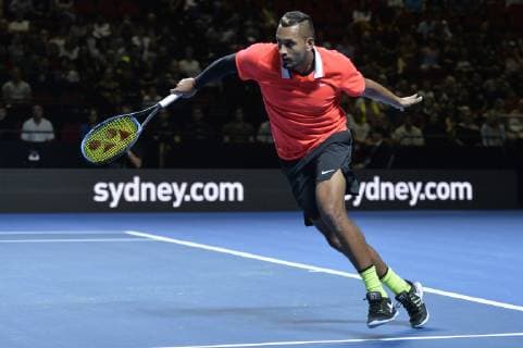 7th January 2019, Qudos Bank Arena, Sydney, Australia; Fast4 Tennis Showdown; Nick Kyrgios of Australia hits a backhand to Rafael Nadal of Spain  ActionPlus12093940 NigelxOwen