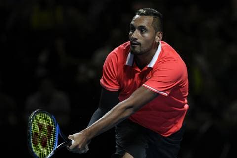 7th January 2019, Qudos Bank Arena, Sydney, Australia; Fast4 Tennis Showdown; Nick Kyrgios of Australia hits a backhand to Rafael Nadal of Spain  ActionPlus12093945 NigelxOwen