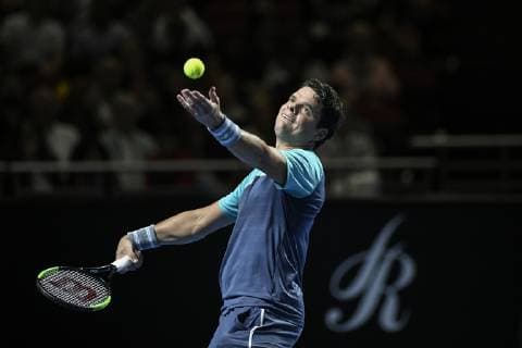 7th January 2019, Qudos Bank Arena, Sydney, Australia; Fast4 Tennis Showdown; Milos Raonic of Canada serves in the match against John Millman of Australia  ActionPlus12093957 NigelxOwen