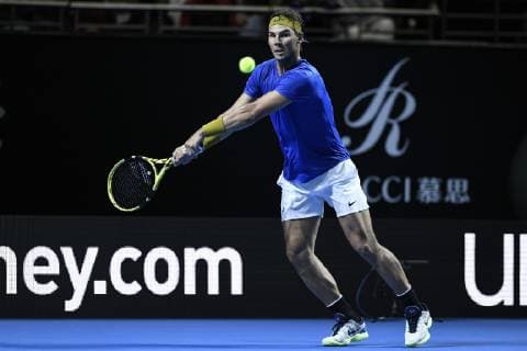 7th January 2019, Qudos Bank Arena, Sydney, Australia; Fast4 Tennis Showdown; Rafael Nadal of Spain hits a backhand to Nick Kyrgios of Australia  ActionPlus12093929 NigelxOwen