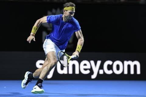7th January 2019, Qudos Bank Arena, Sydney, Australia; Fast4 Tennis Showdown; Rafael Nadal of Spain chases the ball in his match against Nick Kyrgios of Australia  ActionPlus12093931 NigelxOwen
