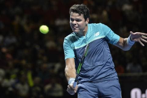 7th January 2019, Qudos Bank Arena, Sydney, Australia; Fast4 Tennis Showdown; Milos Raonic of Canada hits a backhand to John Millman of Australia  ActionPlus12093964 NigelxOwen