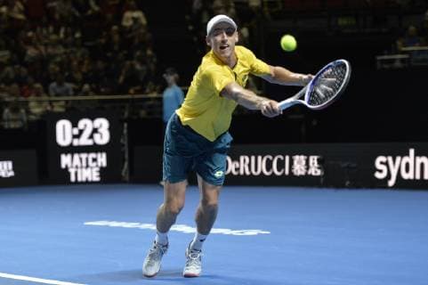 7th January 2019, Qudos Bank Arena, Sydney, Australia; Fast4 Tennis Showdown; John Millman of Australia hits a backhand to Milos Raonic of Canada  ActionPlus12093966 NigelxOwen