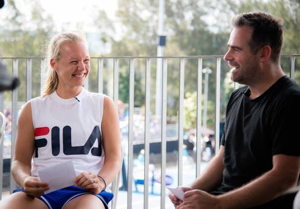 January 8, 2019 - Sidney, AUSTRALIA - Kiki Bertens of the Netherlands interviews her coach Raemon Sluiter at the 2019 Sydney International WTA Tennis Damen Premier tennis tournament 2019 Sydney International - 8 Jan - ZUMAa181 20190108_zaa_a181_072 Copyright: xAFP7x