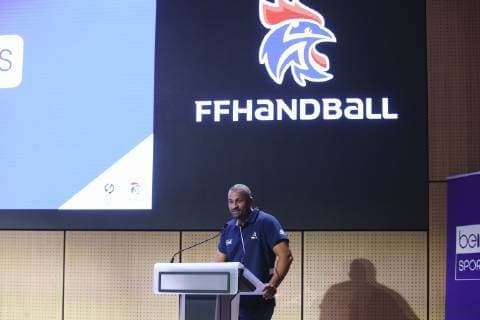 Handball WM, Nationalteam Frankreich Pressekonferenz Kadernominierung Didier Dinart ( Selectionneur Equipe de France ) HANDBALL : Conference de presse de presentation Equipe France pour le Mondial 2019 - 08 01 2019 GwendolineLeGoff Panoramic 