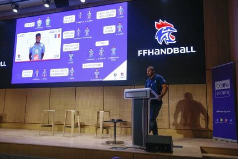 Handball WM, Nationalteam Frankreich Pressekonferenz Kadernominierung Didier Dinart ( Selectionneur Equipe de France ) HANDBALL : Conference de presse de presentation Equipe France pour le Mondial 2019 - 08 01 2019 GwendolineLeGoff Panoramic 
