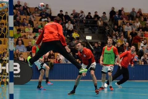Handball Men Season 2018 19 World Championship 2019 in Germany and Denmark public training of the German national team TW Silvio Heinevetter Nr 12 Germany Patrick Groetzki Nr 24 Germany 08 01 19 Copyright: xMatthiasxKochx