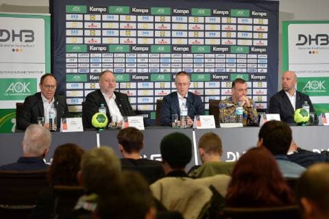 Handball Mens World Championship 2019 in Germany and Denmark DHB Press Conference Chairman of the Board DHB Mark Schober DHB President Andreas Michelmann DHB Press Officer Tim Oliver Kalle DHB Vice President Bon Hanning DHB Board of Management Sport Axel Kromer 09 01 19 Copyright: xMichaelxHundtx xMatthiasxKochx