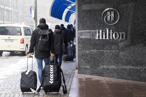 Arrival of the Croatian and Macedonian national handball teams at the Hilton Hotel in the Tucherpark Munich 09 01 2019 Â