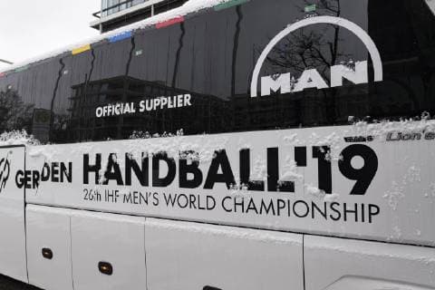 Arrival of the Croatian and Macedonian national handball teams at the Hilton Hotel in the Tucherpark Munich 09 01 2019 Â