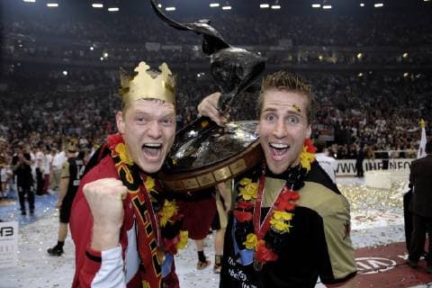 ROGGISCH Oliver right Team Germany World Champion cheers after goalkeeper BITTER Johannes Handball World Championships 2007 in Germany Final Germany Poland in the Lanxess Arena on 04 February 2007 in Cologne