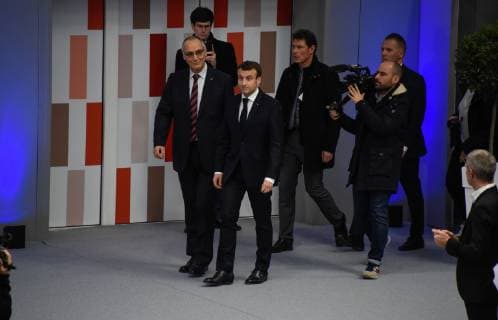 Emmanuel Macron ( president de la Republique ) a l inauguration de la Maison du Handball - Joel Delplanque ( president FFHB ) NEWS : Emmanuel Macron a l inauguration de la Maison du Handball - Creteil - 09 01 2019 FedericoPestellini Panoramic 